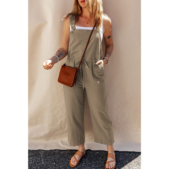 Drawstring Wide Strap Overalls with Pockets - Picture 2 of 5